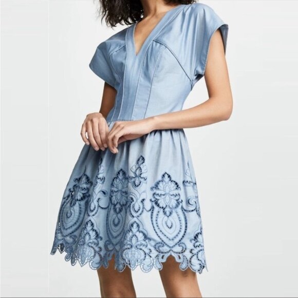 Ramy Brook Ardelle Dress Size 8 Chambray Excellent Condition Eyelet Design Blue - Picture 1 of 15